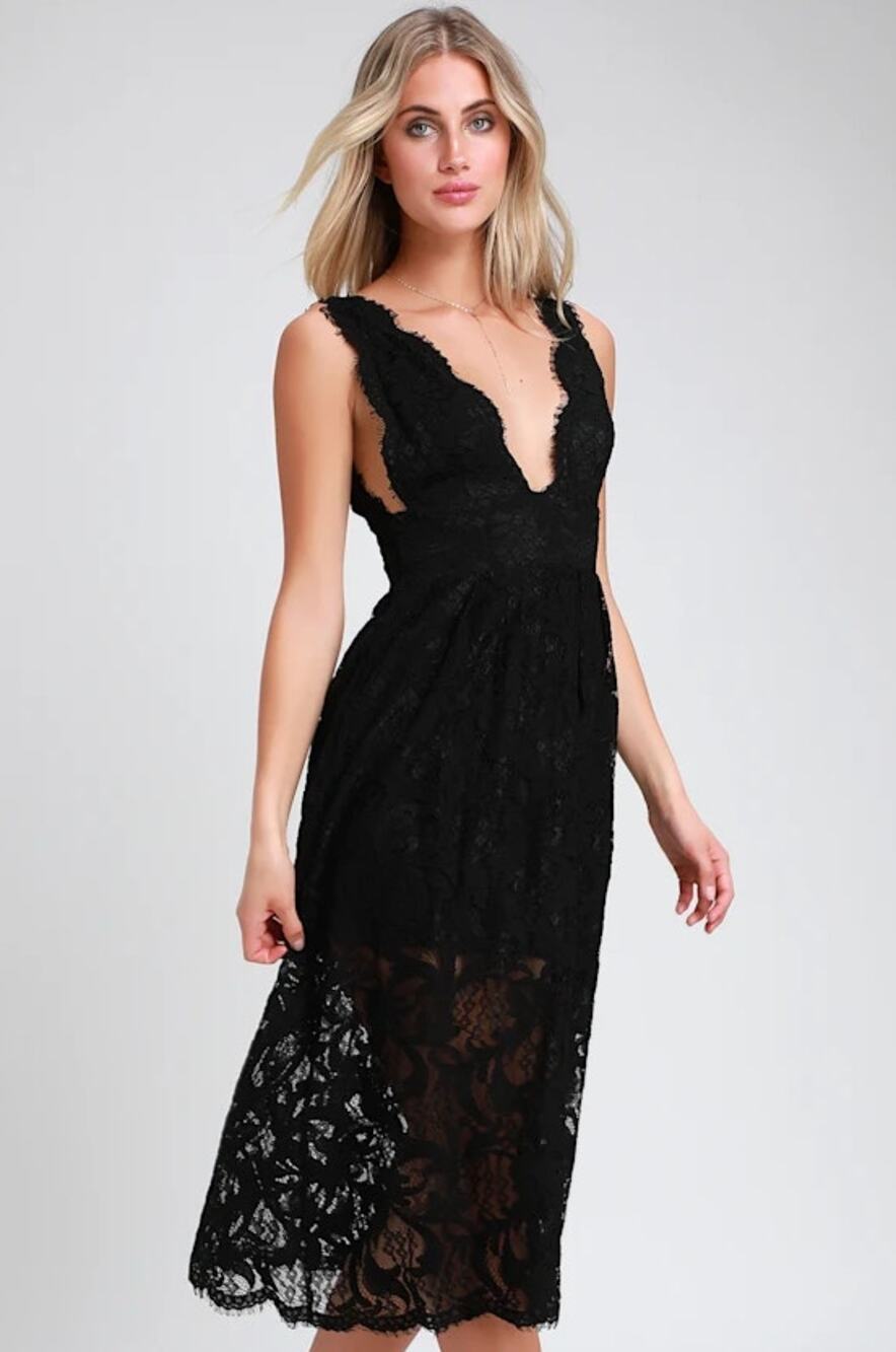 Lulu's Loft Party Black Lace Sleeveless Midi Dress Size XS